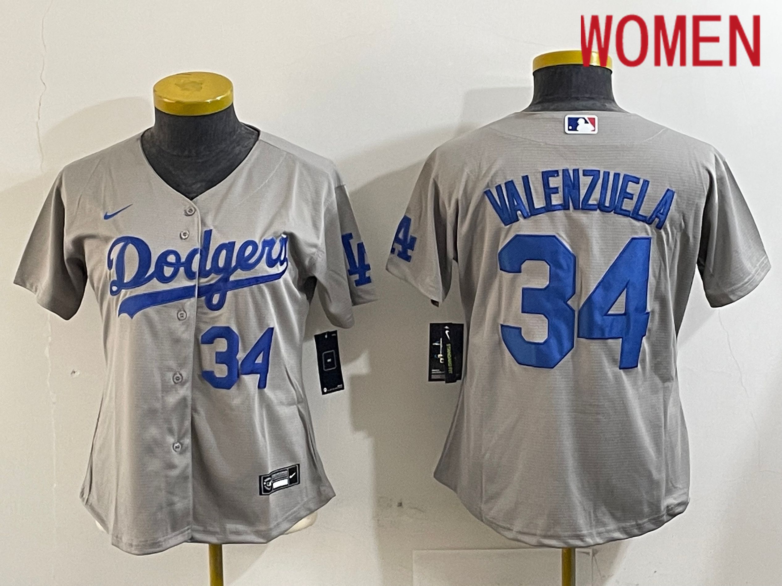 Women Los Angeles Dodgers #34 Valenzuela Grey Game 2024 Nike MLB Jersey style 12163